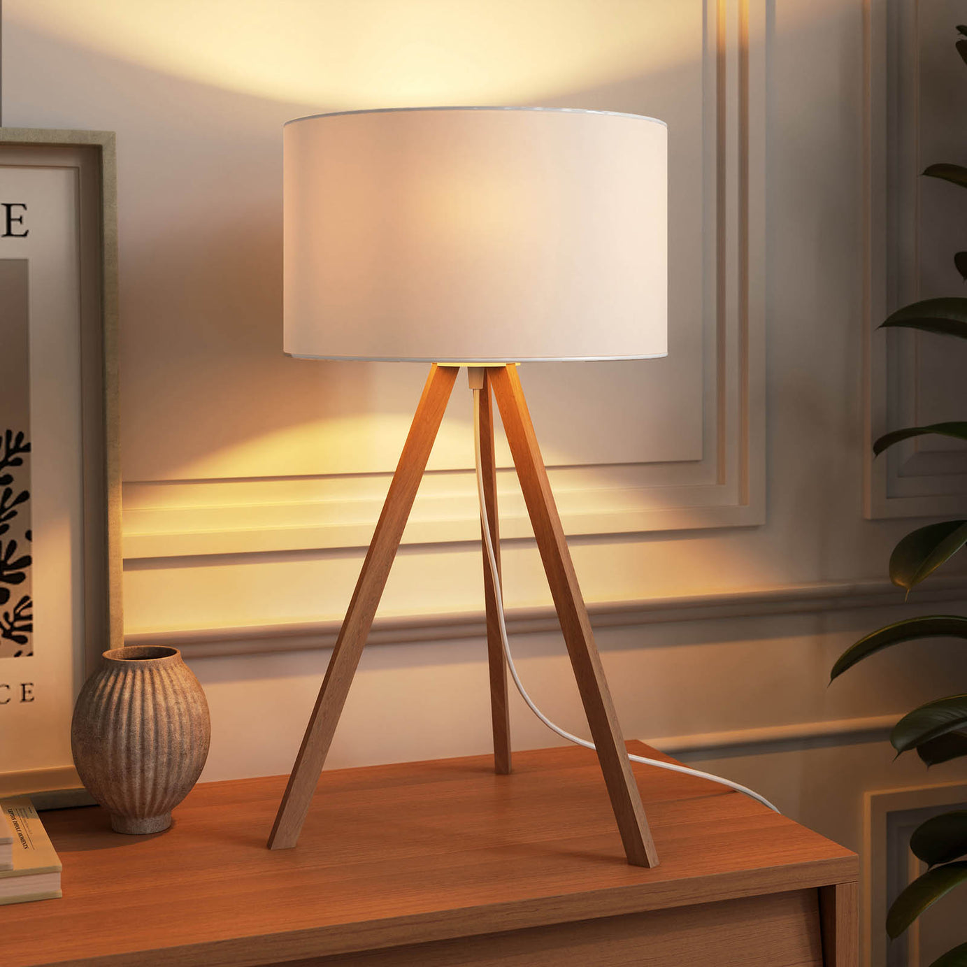 GoodHome Petronia Natural & White LED Floor & table lamp - Image 1