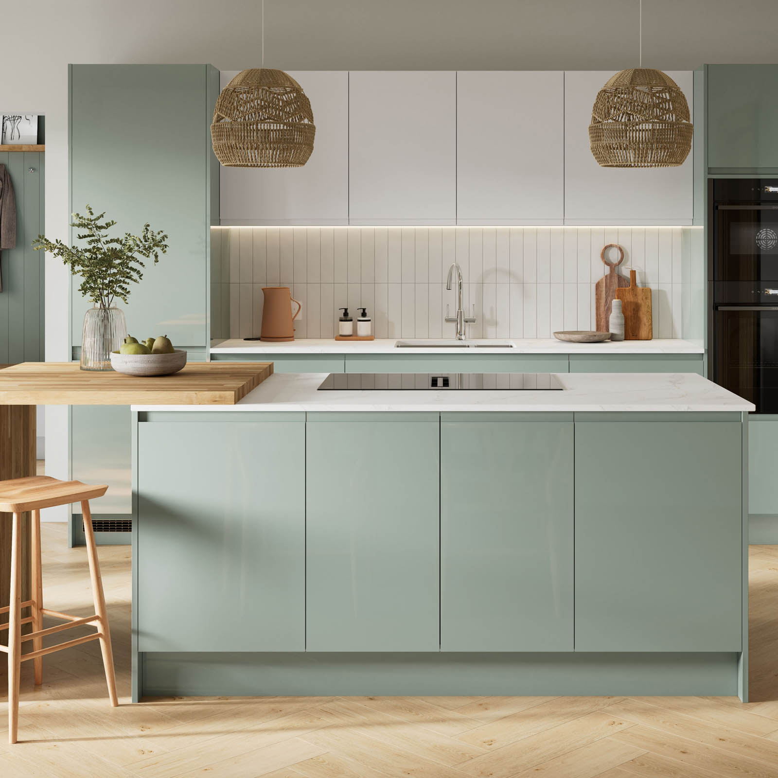 GoodHome Larder Cabinet door 70:30 Gloss reed green (W)600 (H)1287 (T)19mm - Image 5