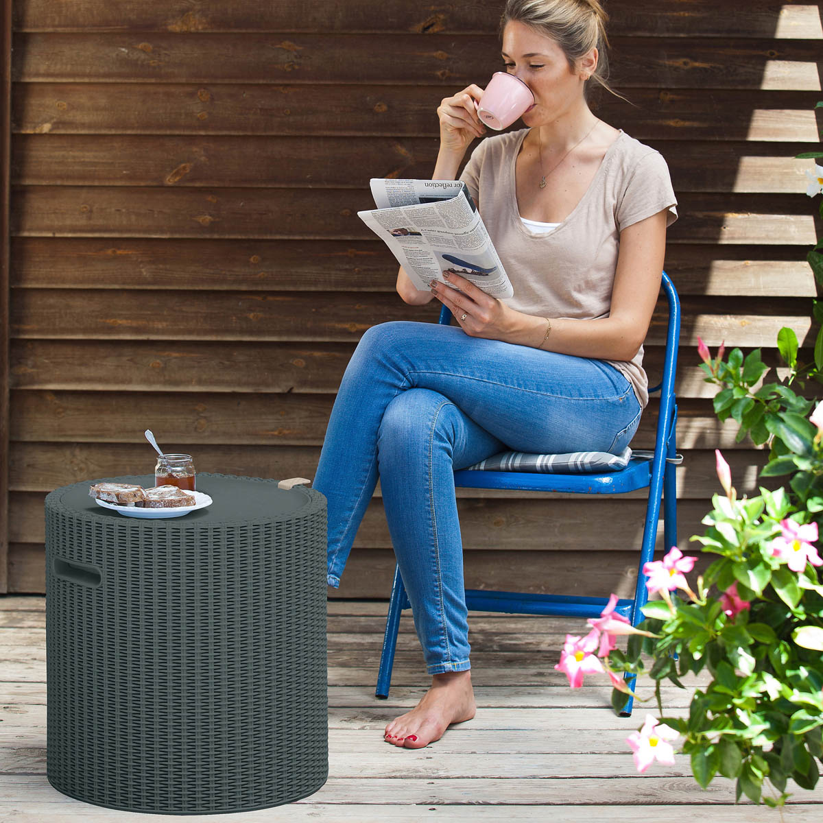Keter Garden Stool Table Ice Cooler 39L Rattan Emerald Green Weather Resistant - Image 4