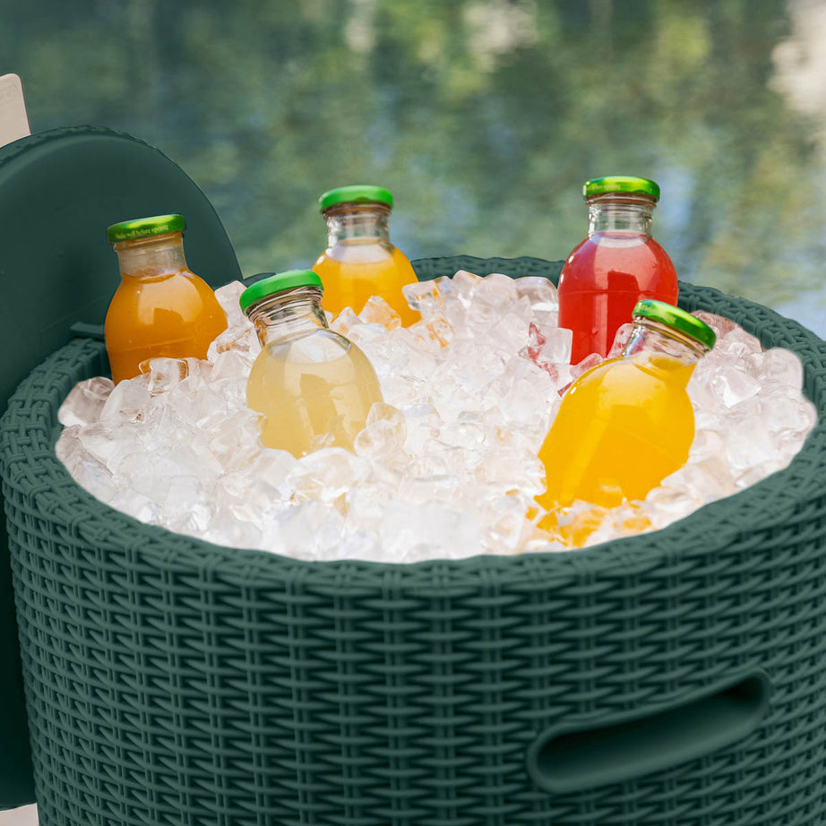 Keter Garden Stool Table Ice Cooler 39L Rattan Emerald Green Weather Resistant - Image 7