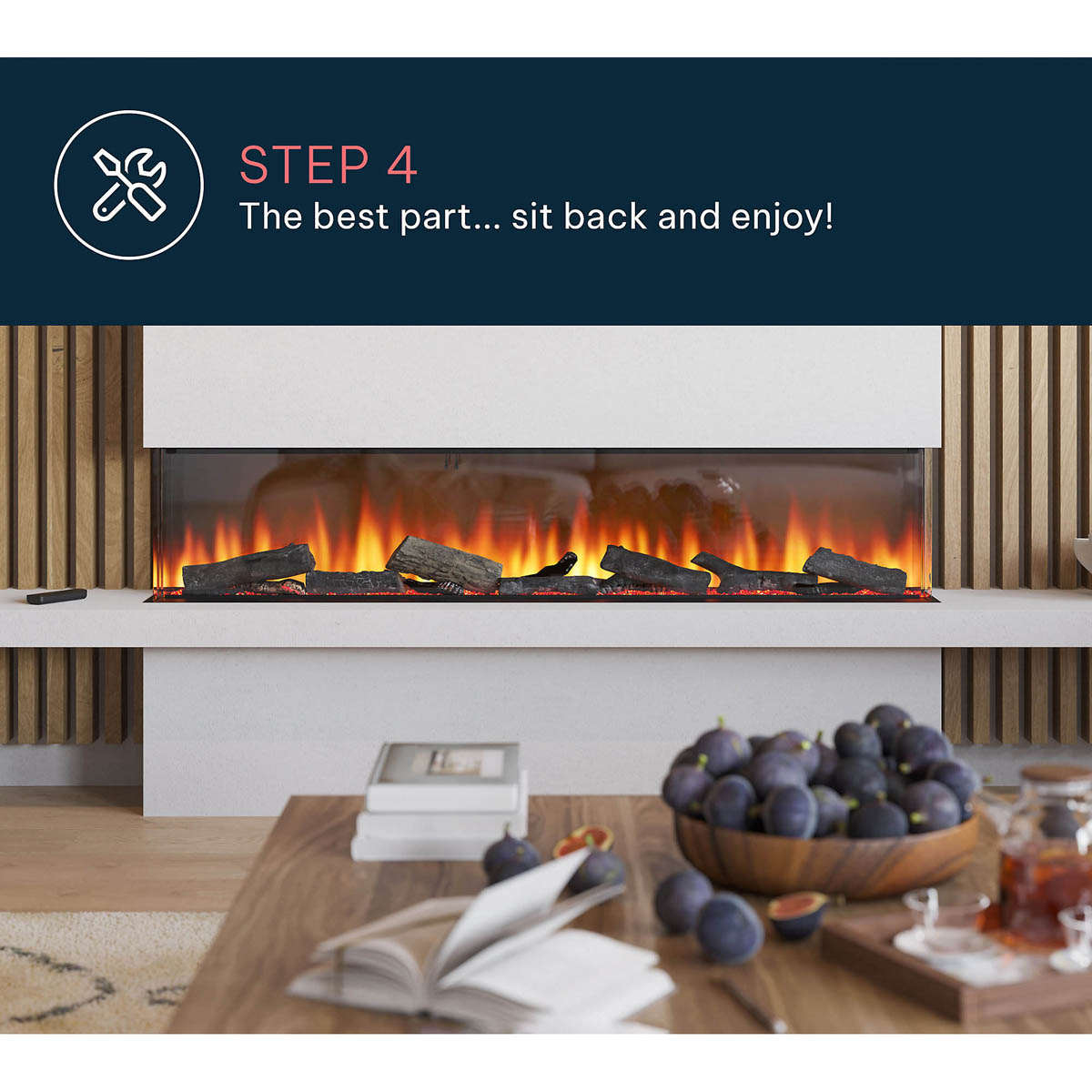 Focal Point Electric Fire 2kW Black Wall Mounted Fireplace Log Effect Remote - Image 7