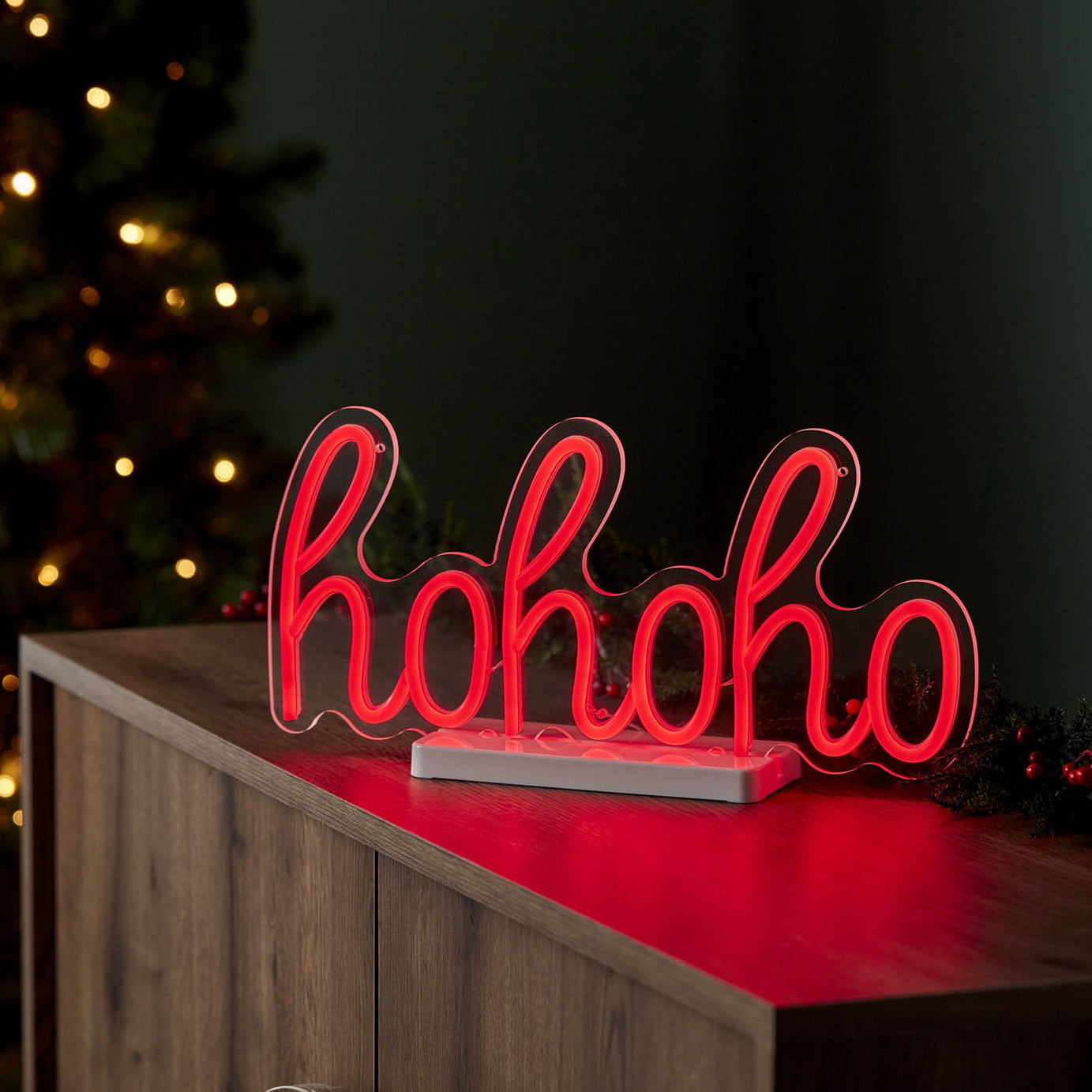 878 Christmas LED Silhouette Hohoho Indoor Pre-lit Red Light Timer Decoration - Image 5