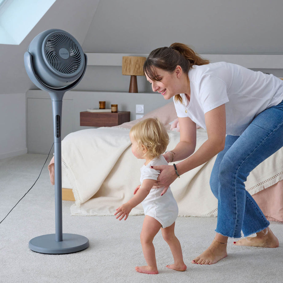 Pedestal Fan Adjustable Height Grey Oscillating Tilt Timer Powerful Cooler 8" - Image 2