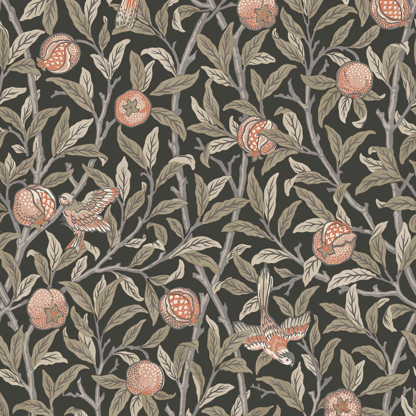 William Morris Wallpaper Matt Charcoal Bird Pomegranate Smooth Washable 5.2m² - Image 1