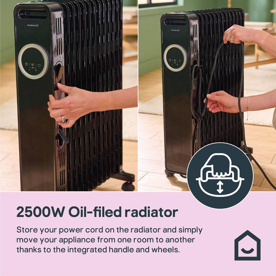 Oil Filled Radiator Portable Black 3 Heat Settings Thermostat Freestanding 2.5W - Image 10