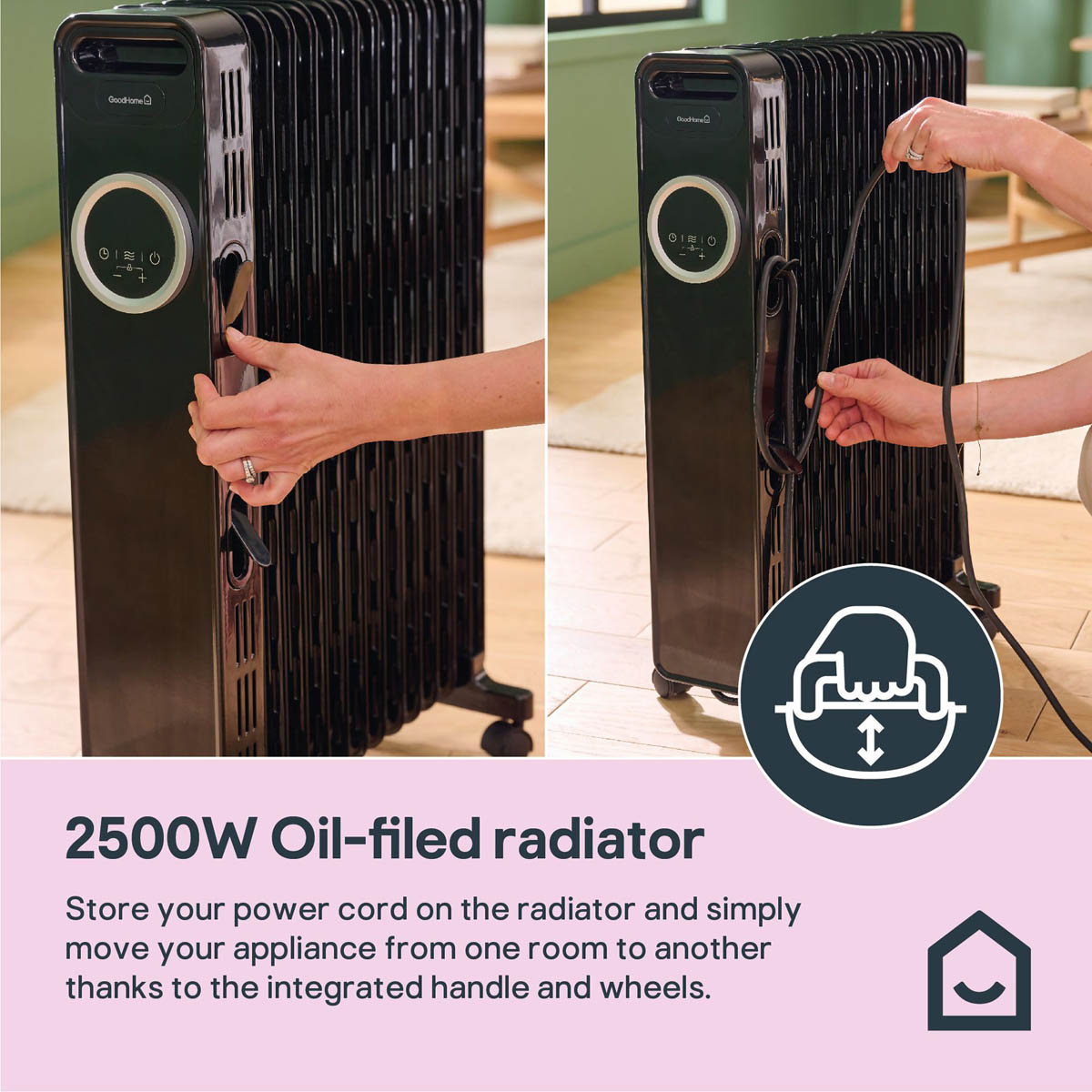 Oil Filled Radiator Portable Black 3 Heat Settings Thermostat Freestanding 2.5W - Image 10