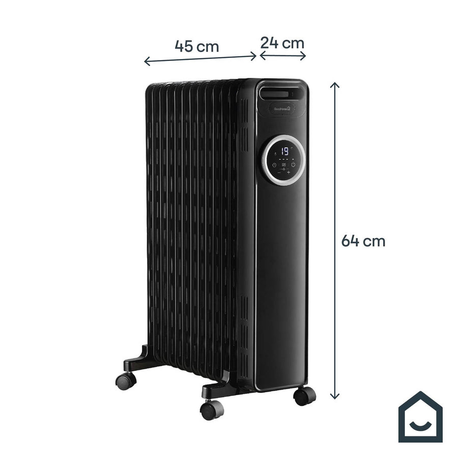 Oil Filled Radiator Portable Black 3 Heat Settings Thermostat Freestanding 2.5W - Image 7