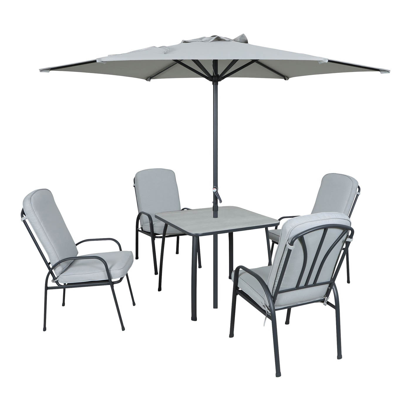Garden Furniture Dining Set 4 Seater Casima Grey Metal Table Chairs - Image 1