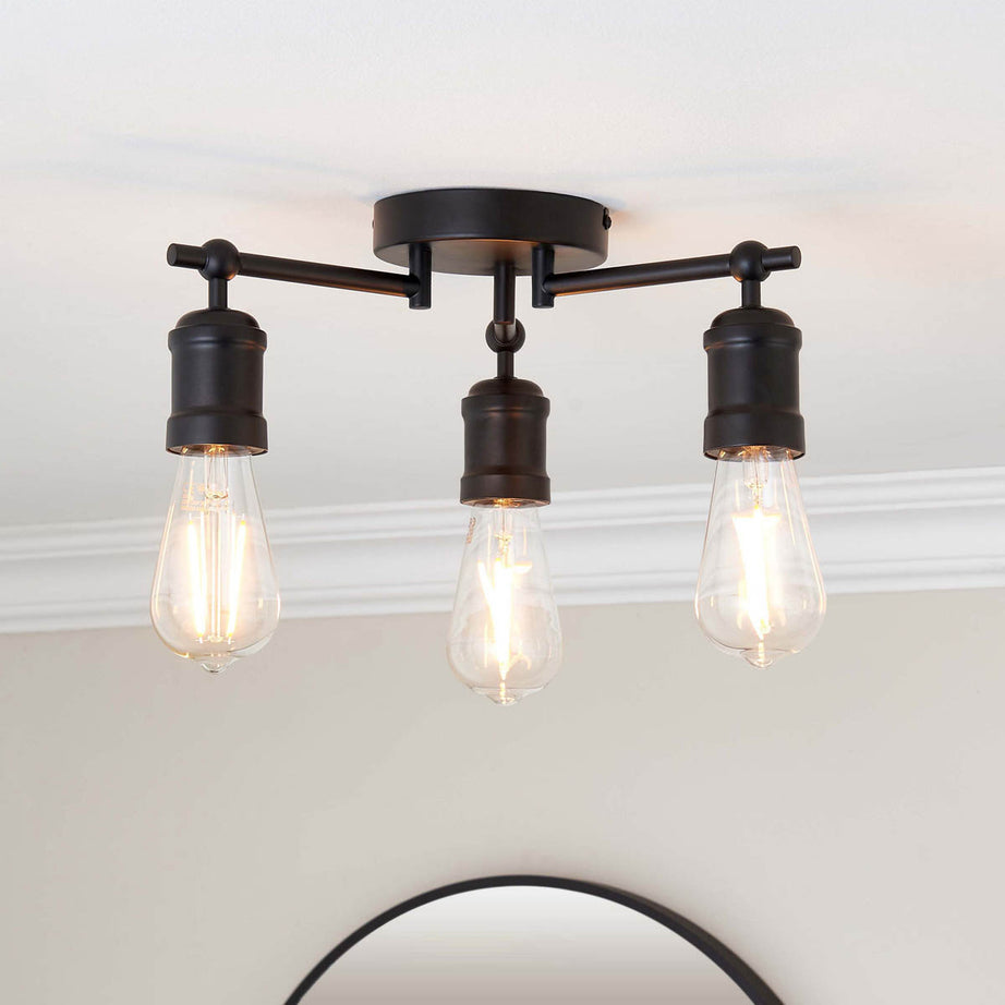 LED Ceiling Light Bathroom 3 Way Matt Steel Black E27 Dimmable Indoor IP44 - Image 2