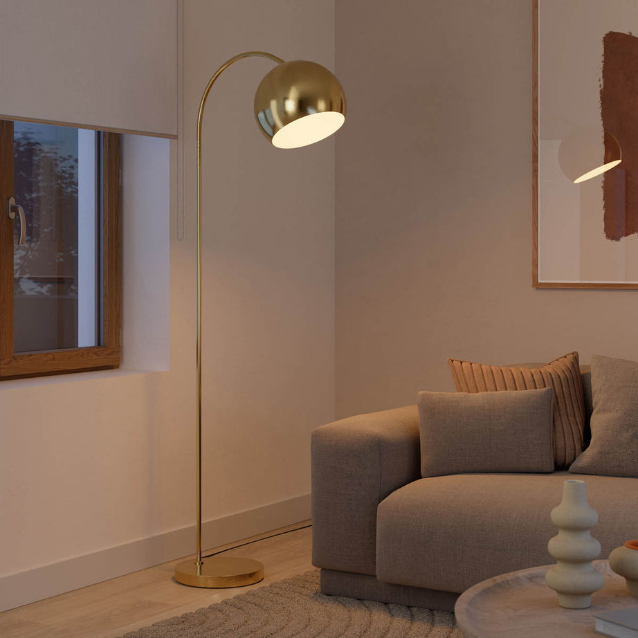 Floor Lamp Kotenay Gloss Brass Effect Retro Luxury Living Room Minimalist - Image 1