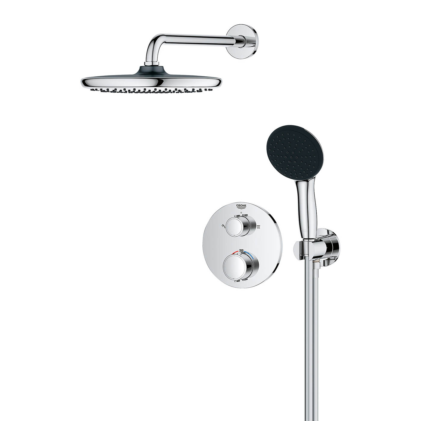 Grohe Thermostatic Mixer Shower Chrome Concealed 2 Spray Patterns Dual Head - Image 5