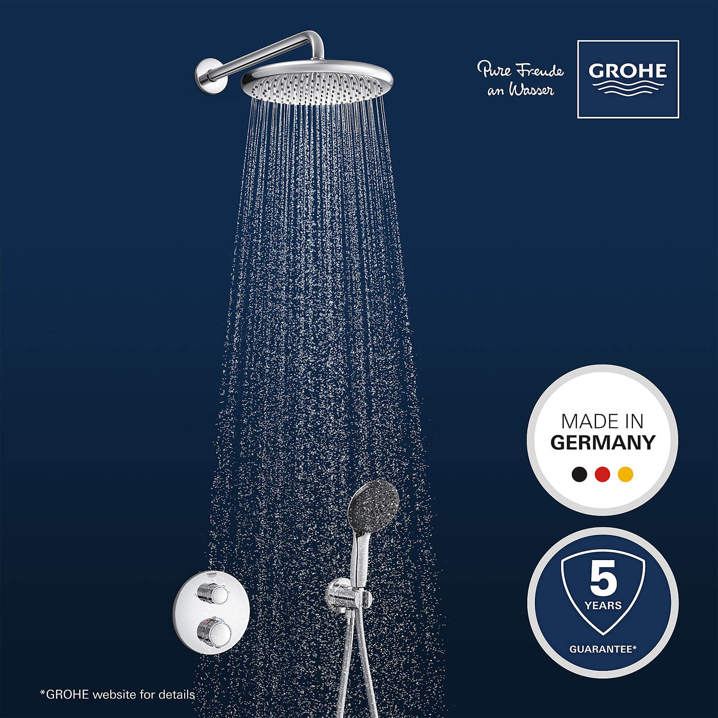 Grohe Thermostatic Mixer Shower Chrome Concealed 2 Spray Patterns Dual Head - Image 7