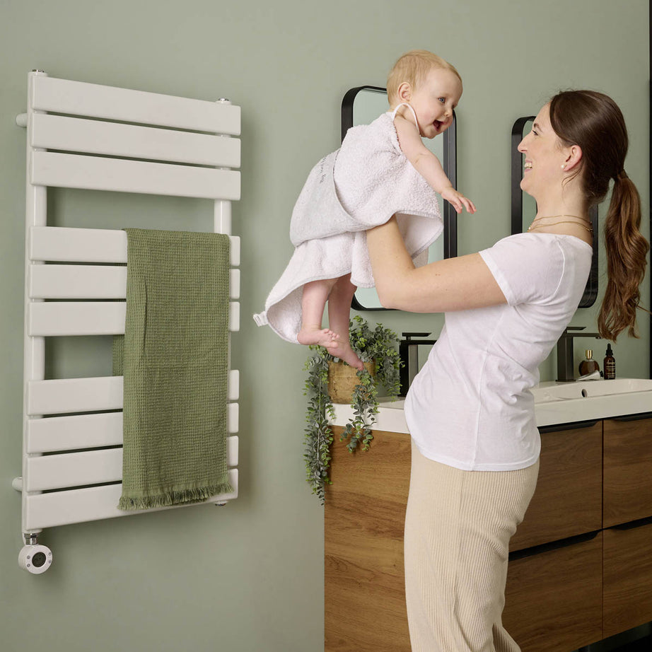 Electric Towel Rail Radiator White Flat Bathroom Warmer Ladder (H)93x(W)50cm - Image 2