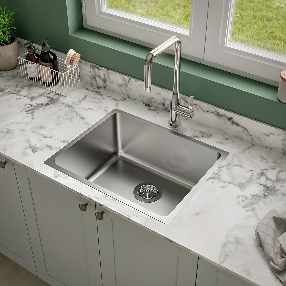 GoodHome Villach 1 Bowl Kitchen Sink Stainless Steel 440x440mm - Image 4