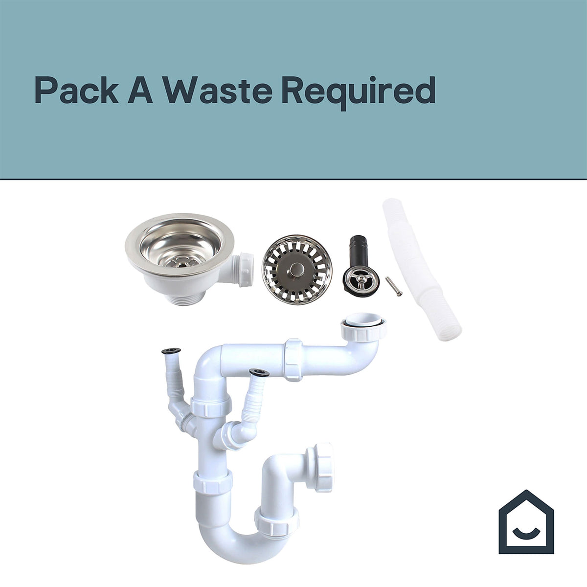 GoodHome Villach 1 Bowl Kitchen Sink Stainless Steel 440x440mm - Image 5