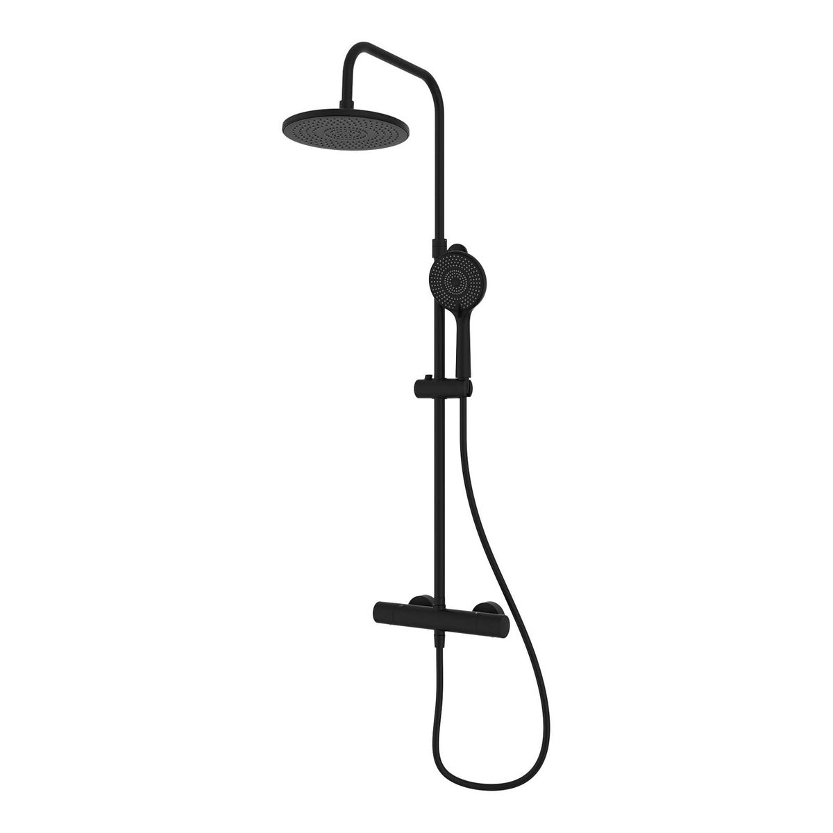 Hanalei Thermostatic Mixer Shower Matt Black Dual Round Head Bathroom Modern - Image 1