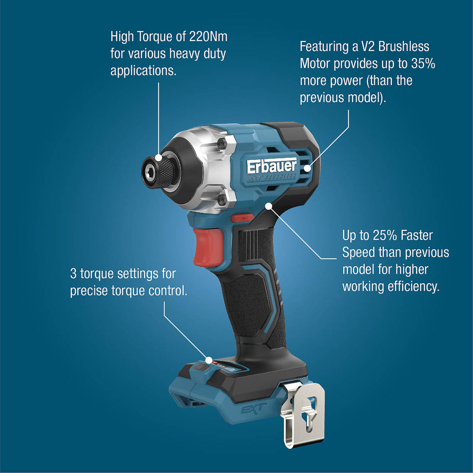 Erbauer Combi Drill Impact Driver Set 18V 2x4Ah Li-ion ERI1092COM/ERI1093IPD - Image 8