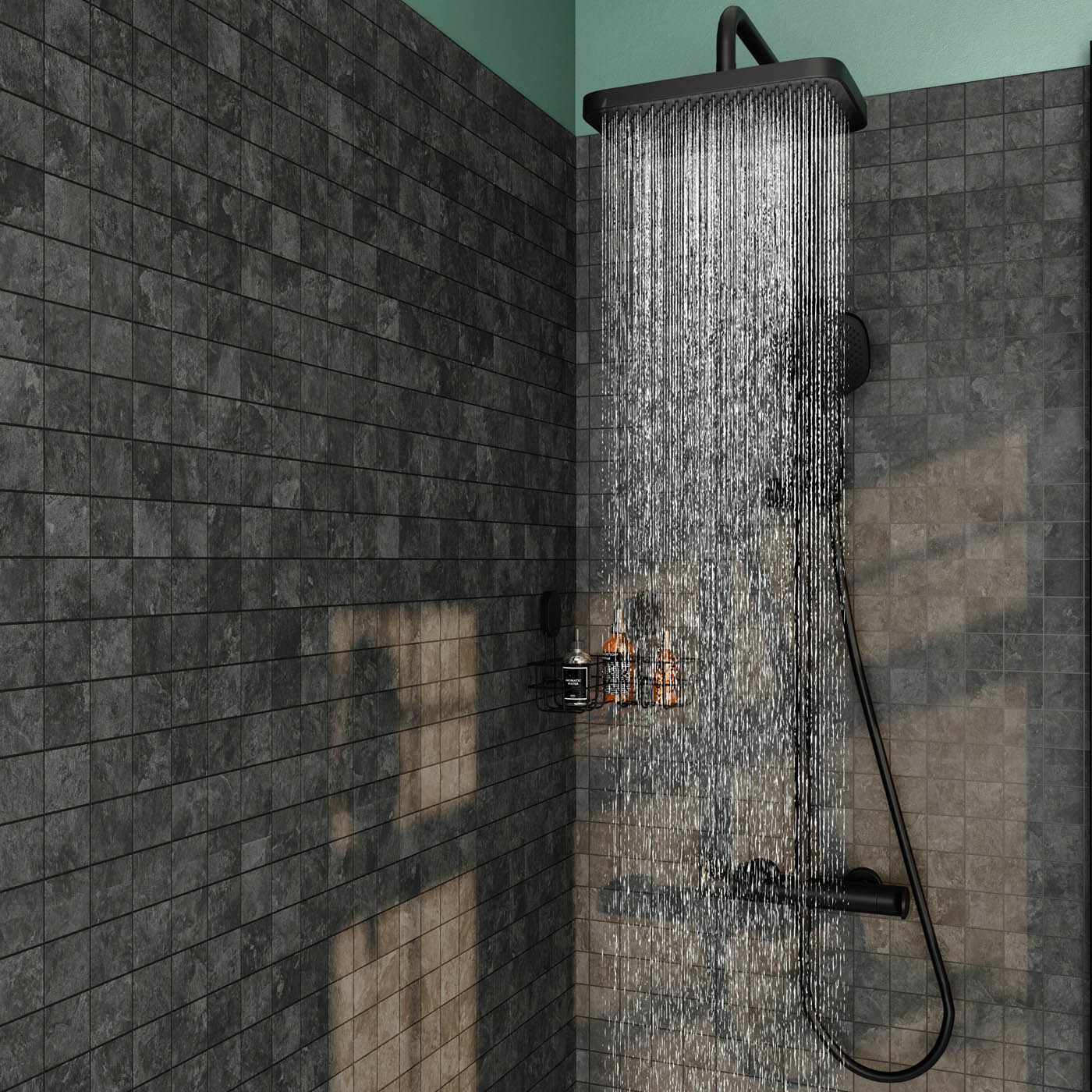 Thermostatic Mixer Shower Matt Black 3 Spray Patterns Exposed Dual Square Head - Image 7