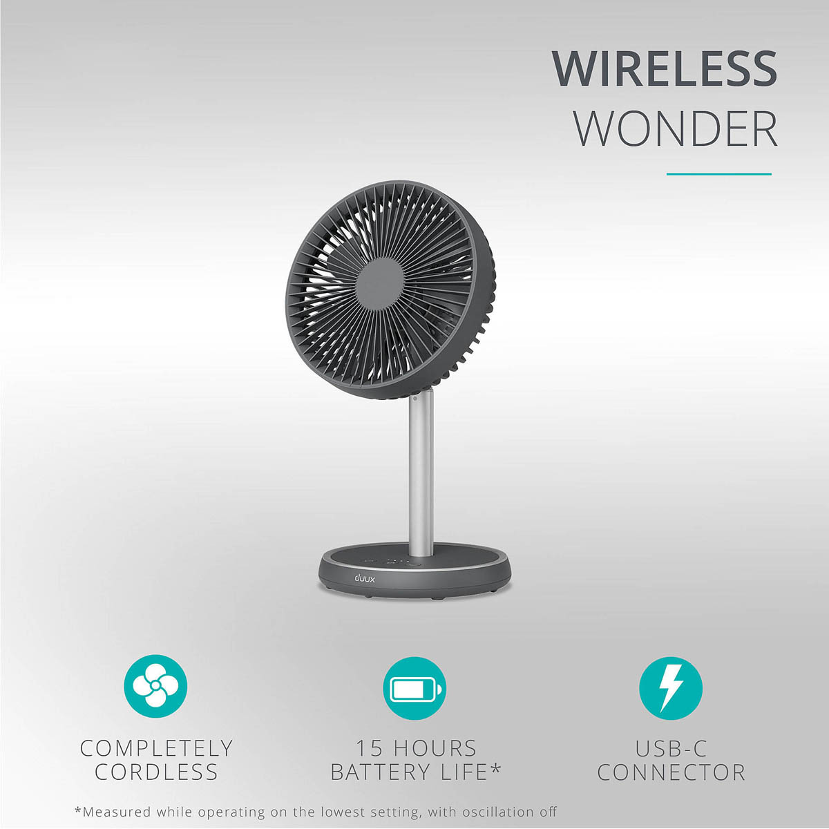 Cordless Table Fan 8" Quiet 4 Speed Oscillating Tilting Adjustable Height - Image 1