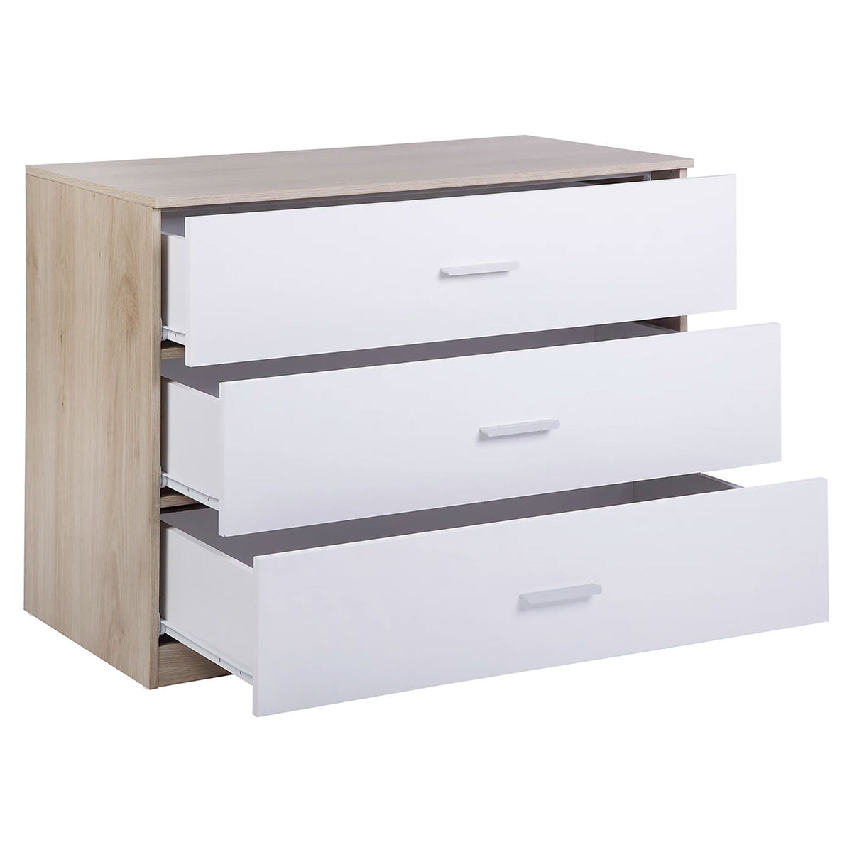 Hadwell 3 Drawer Chest White Natural Oak Effect Bedroom Storage Unit - Image 5