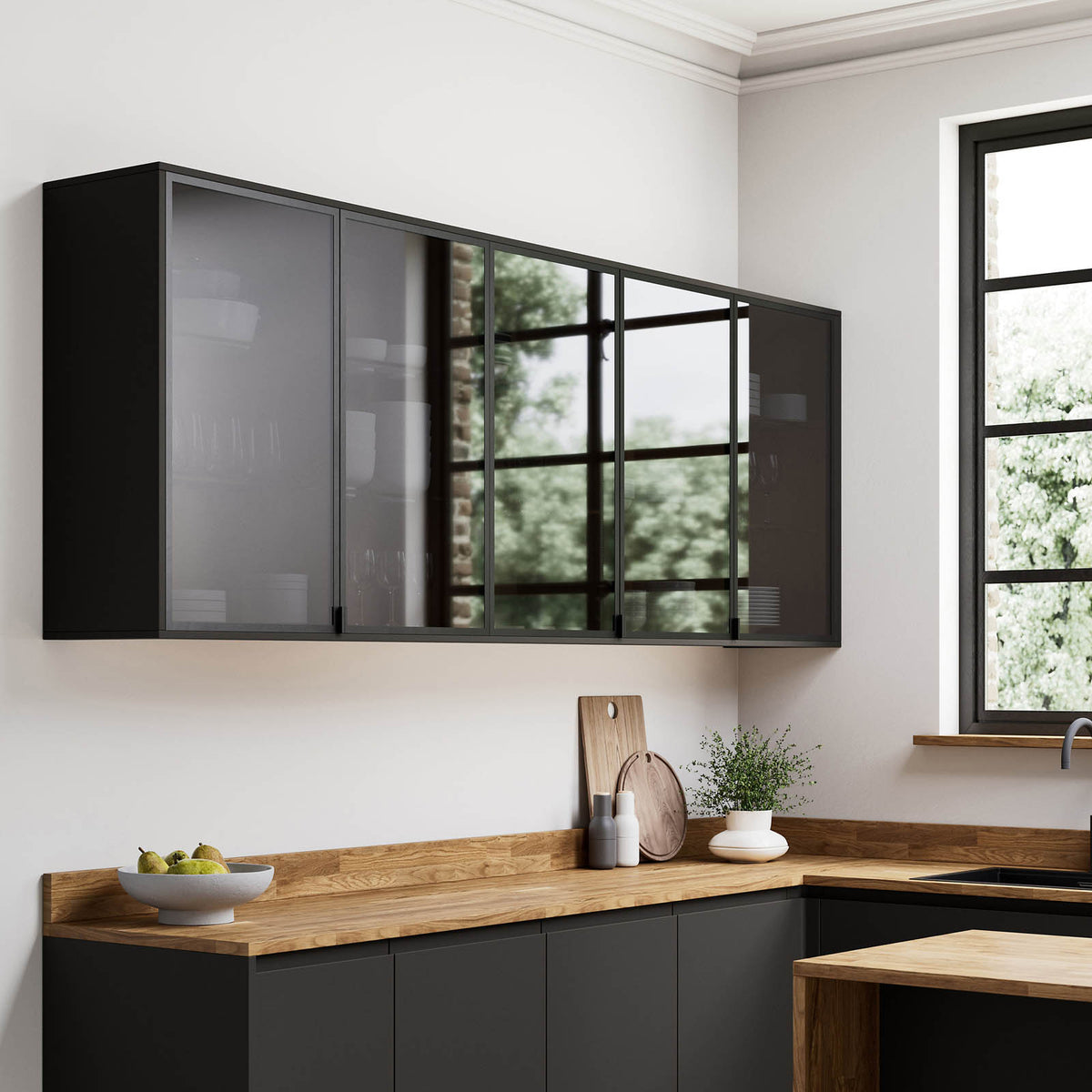 GoodHome Winterana Matt black Glazed Standard Cabinet door (W)400mm (H)715mm (T)20mm - Image 4