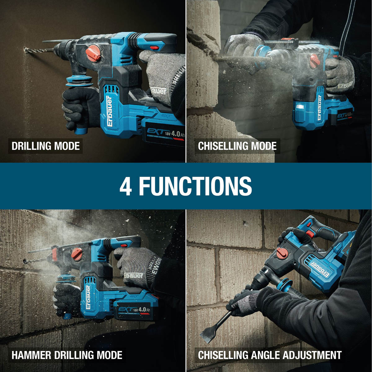 Erbauer SDS Plus Drill Cordless 18V 4Ah Li-Ion ERI1078SDS Brushless Heavy Duty - Image 5