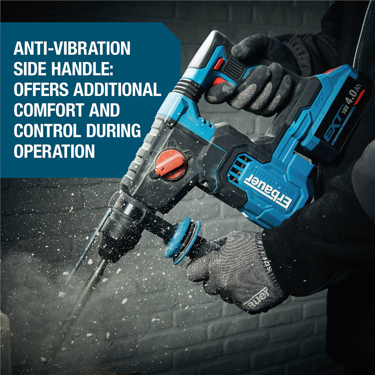 Erbauer SDS Plus Drill Cordless 18V 4Ah Li-Ion ERI1078SDS Brushless Heavy Duty - Image 6