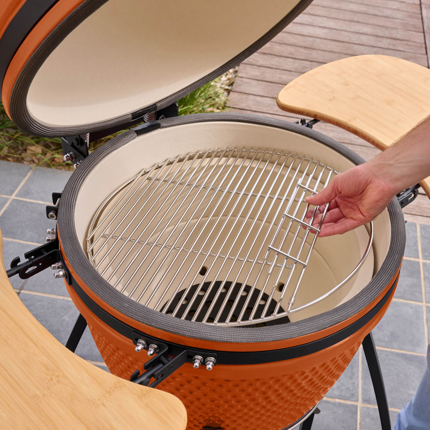 GoodHome Kamado Egg BBQ Charcoal Sagami Orange Ceramic 54.5cm With Thermometer - Image 10