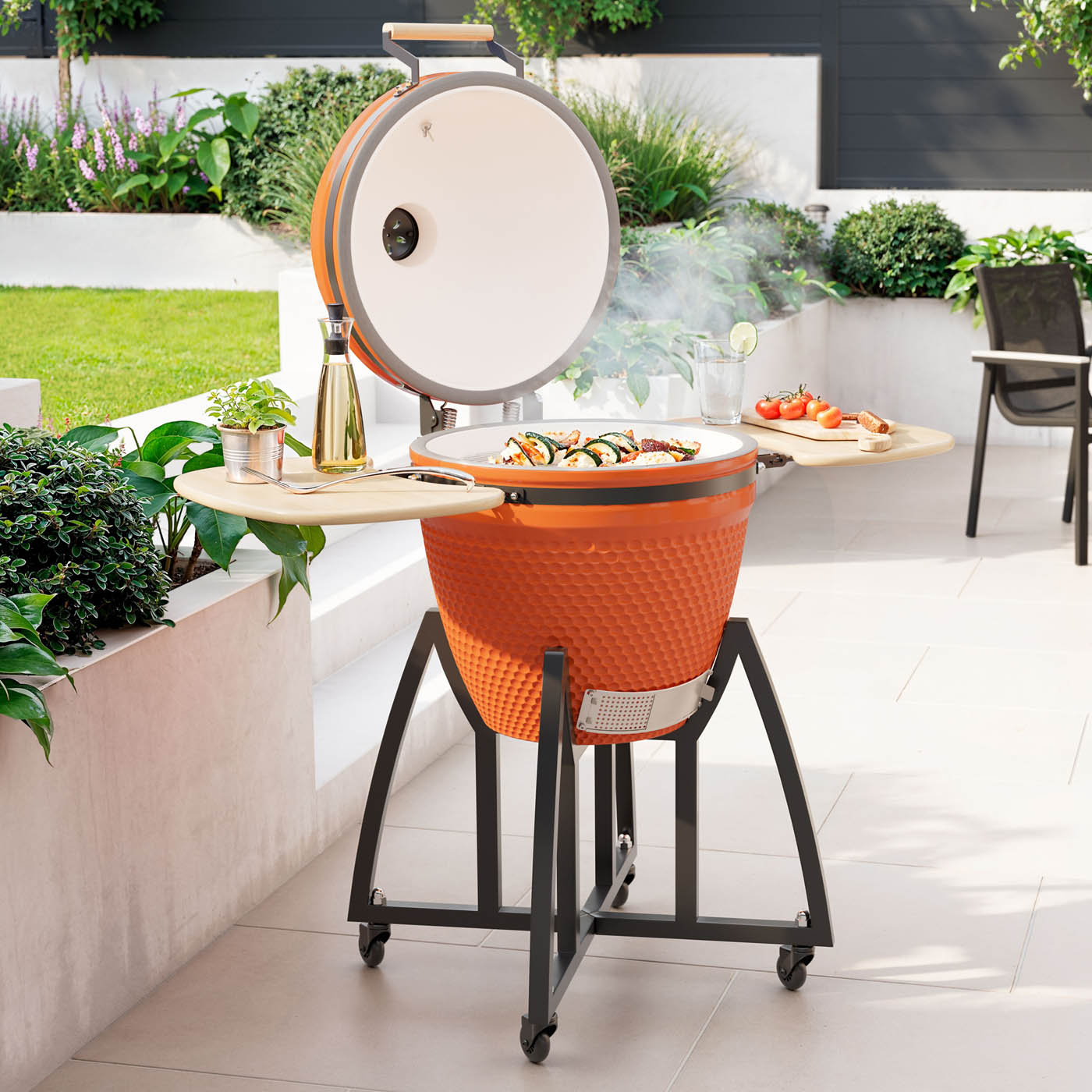 GoodHome Kamado Egg BBQ Charcoal Sagami Orange Ceramic 54.5cm With Thermometer - Image 3