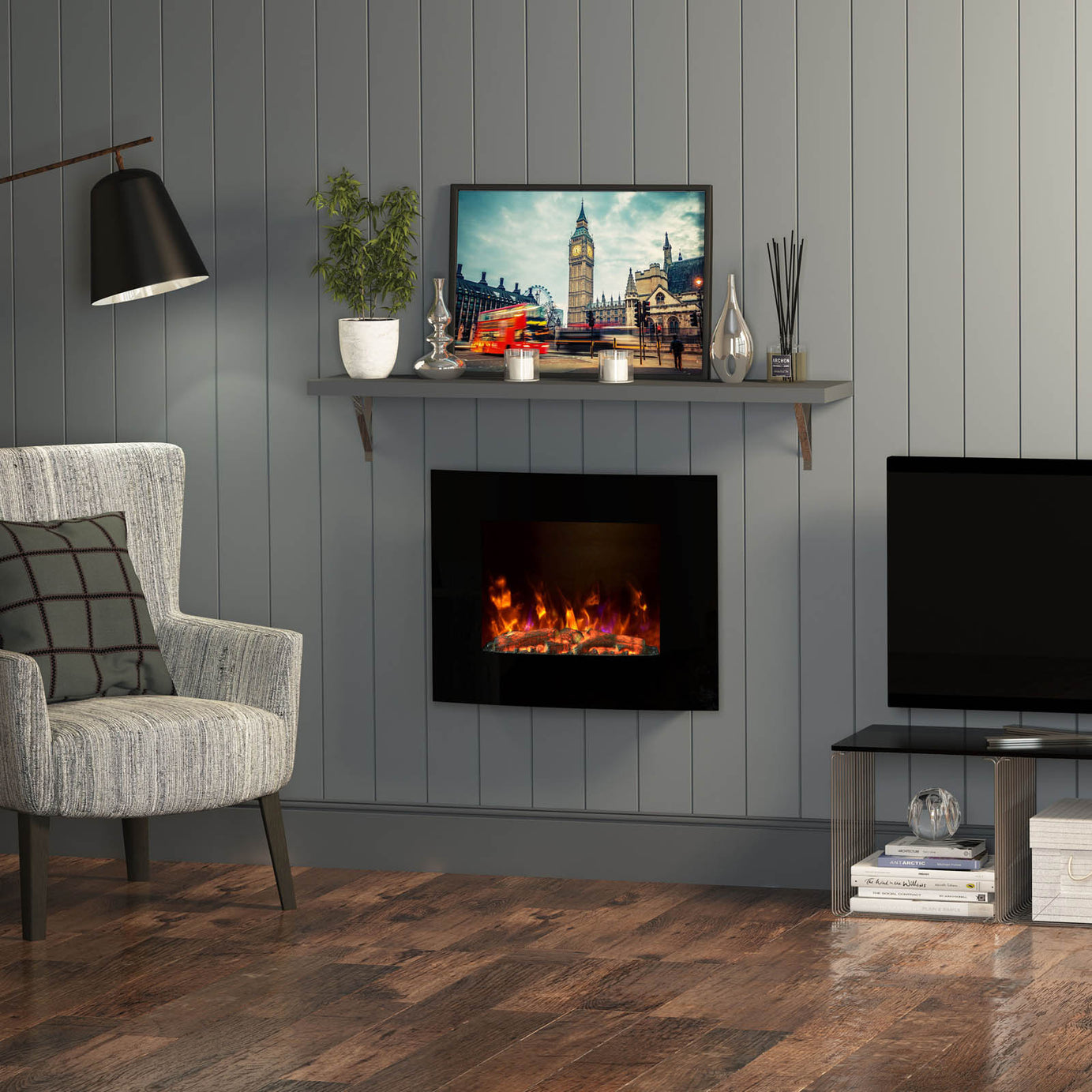 Be Modern Quattro 2kW Gloss Black Glass effect Wall-mounted Fire (H)55.5cm (W)64cm - Image 4