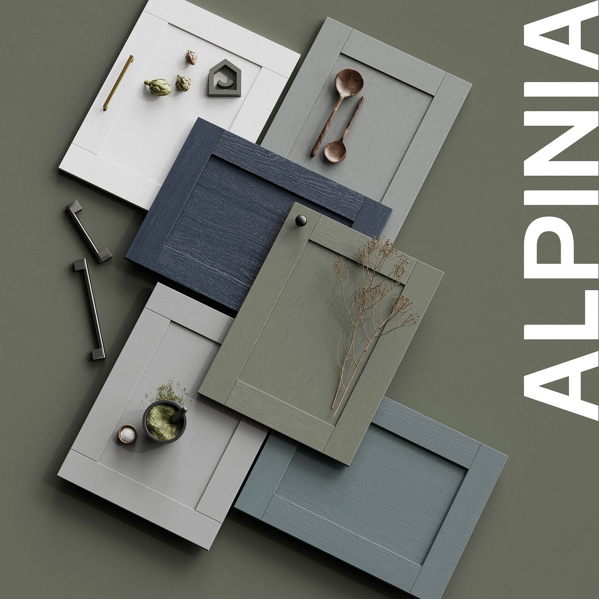 Alpinia Matt dusk blue wood effect Shaker Tall wall Cabinet door (W)250mm (H)895mm (T)18mm - Image 3