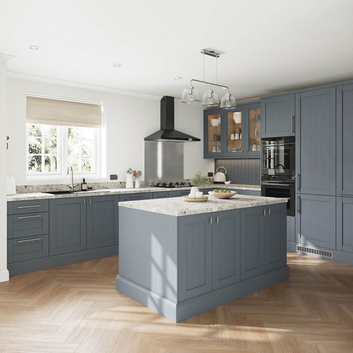 Alpinia Matt dusk blue wood effect Shaker Tall wall Cabinet door (W)250mm (H)895mm (T)18mm - Image 6