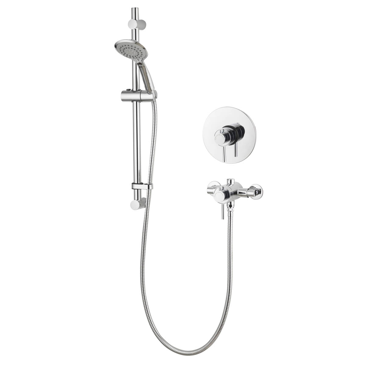 Mixer Shower Chrome Exposed Concealed Valve 3 Spray Patterns Round Head Modern - Image 1