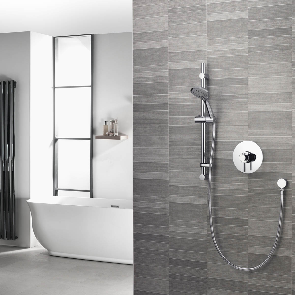 Mixer Shower Chrome Exposed Concealed Valve 3 Spray Patterns Round Head Modern - Image 2