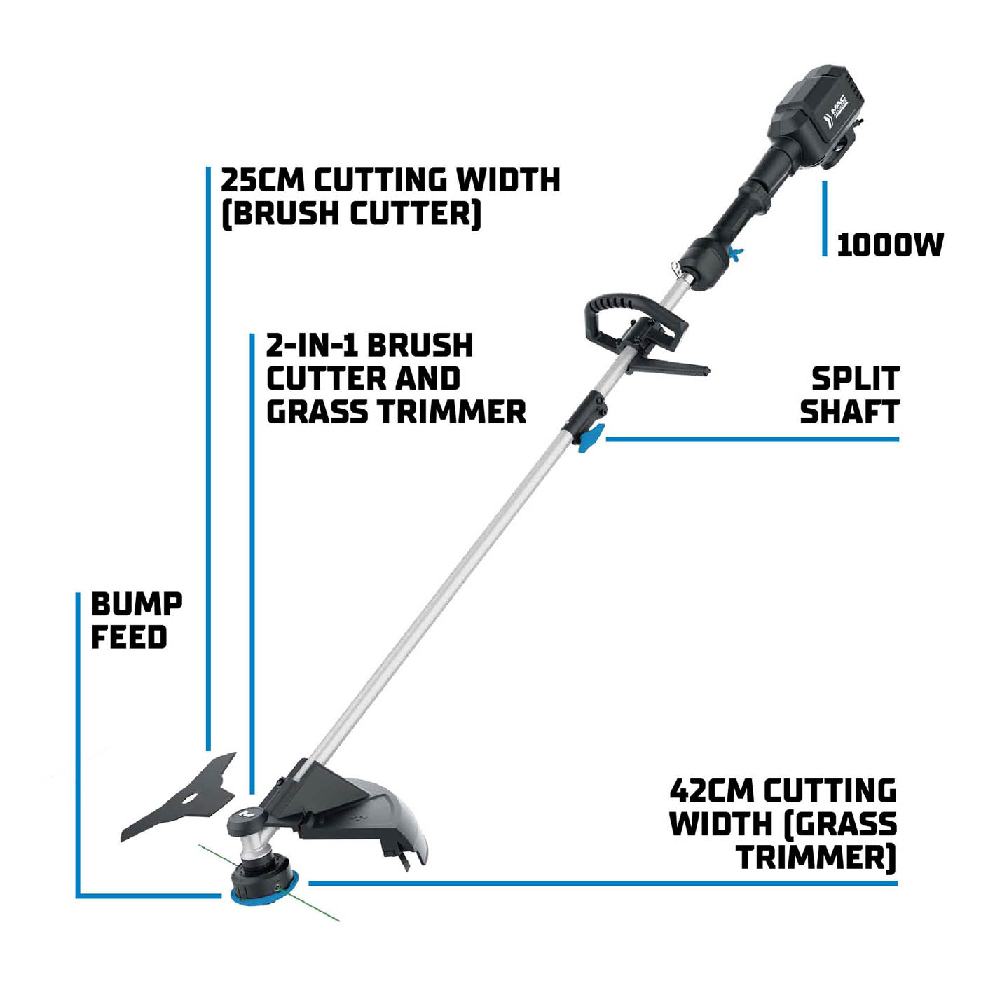 Mac Allister Brushcutter & Grass Trimmer 2-in-1 Corded 1000W 42cm MCB1174GBC - Image 2