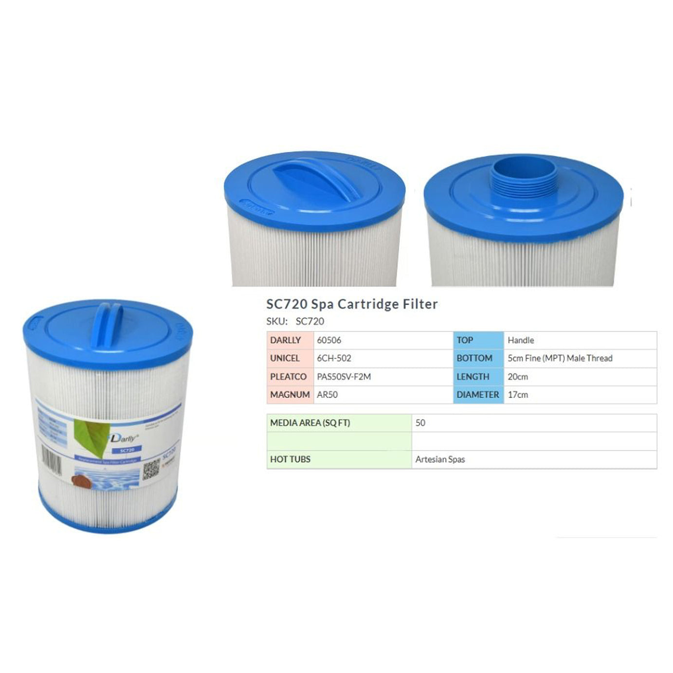 Darlly Spa Filter Cartridge Replacement SC720 Hot Tub PAS50SVF2M 6CH502 60506 - Image 5