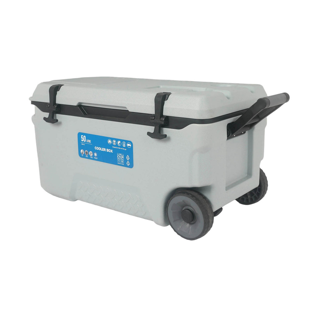 Camping Ice Cooler Box 50L Grey Plastic Portable Picnic Lunch Camping Wheeled - Image 8
