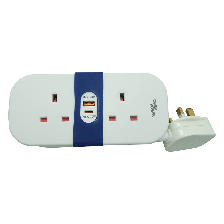Tower Travel Extension Lead White 13A 2 Socket USB A C Quick Charge 1.4m - Image 4