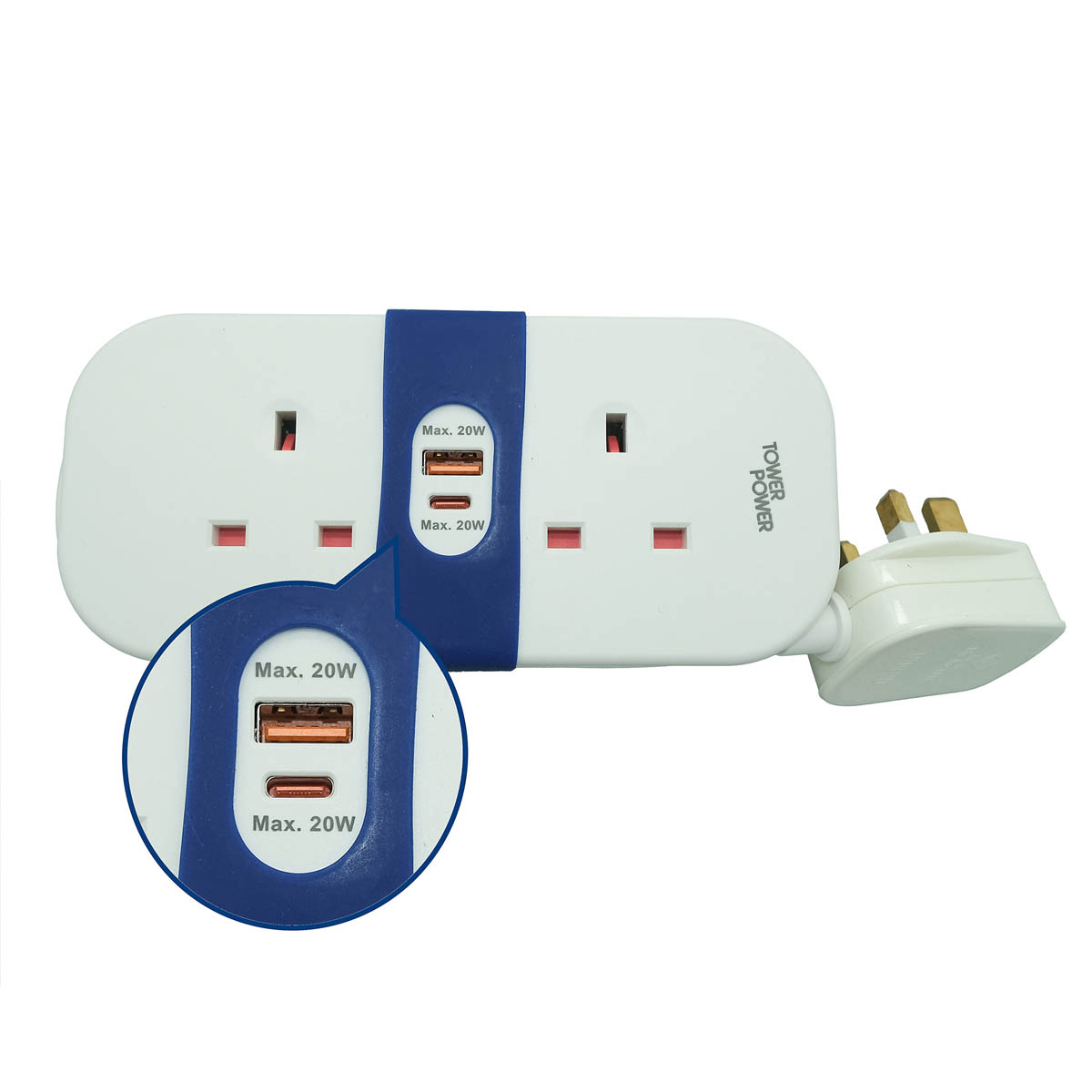 Tower Travel Extension Lead White 13A 2 Socket USB A C Quick Charge 1.4m - Image 5