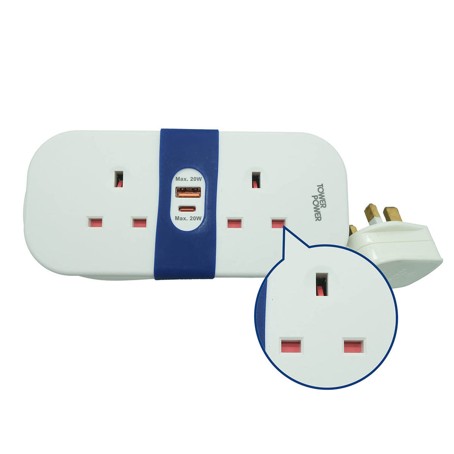 Tower Travel Extension Lead White 13A 2 Socket USB A C Quick Charge 1.4m - Image 7