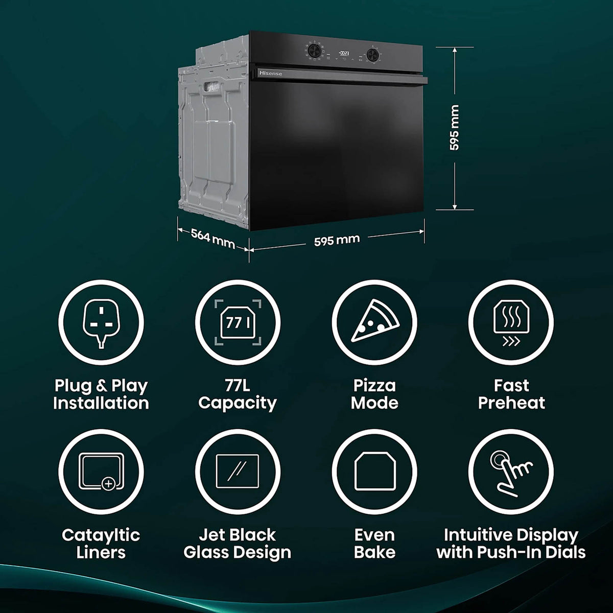 Hisense Built-In Single Electric Oven 77L Fan Catalytic Black BI624CBPGUK - Image 3