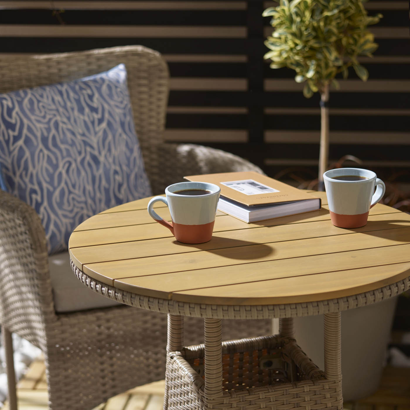 Garden Furniture Bistro Set 2 Seater Beige Rattan Effect Armchair Table Patio - Image 5