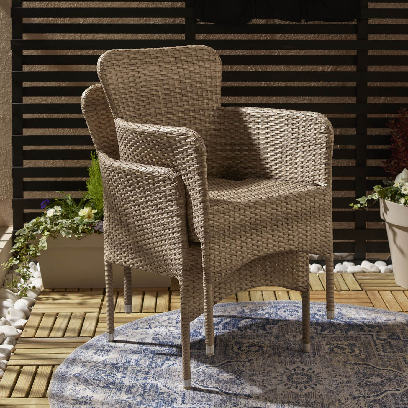 Garden Furniture Bistro Set 2 Seater Beige Rattan Effect Armchair Table Patio - Image 8