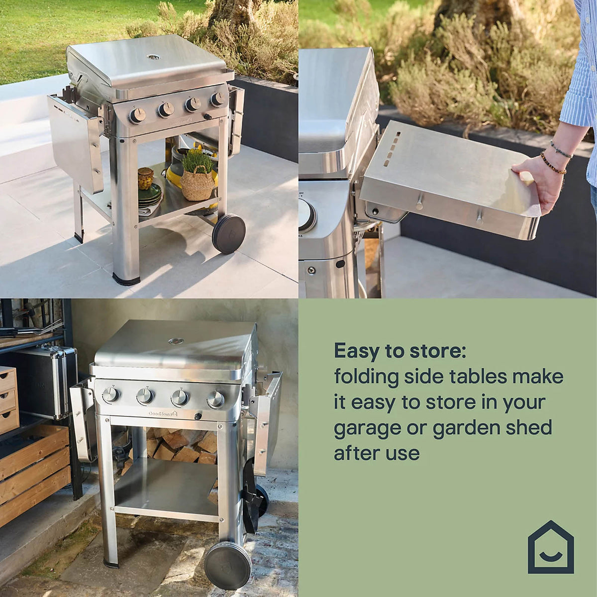 GoodHome Powell 4 Burner Gas BBQ Grill Stainless Steel Side Shelves - Image 7