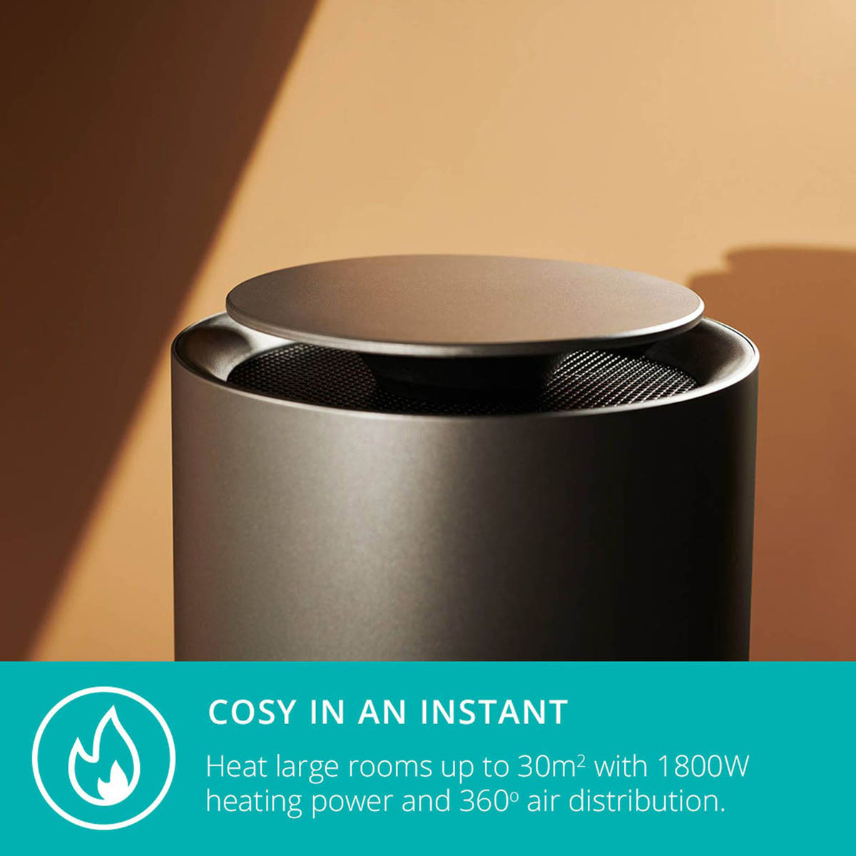 Duux Smart Fan Heater Grey Freestanding Compact Modern LED Powerful PTC 1800W - Image 3