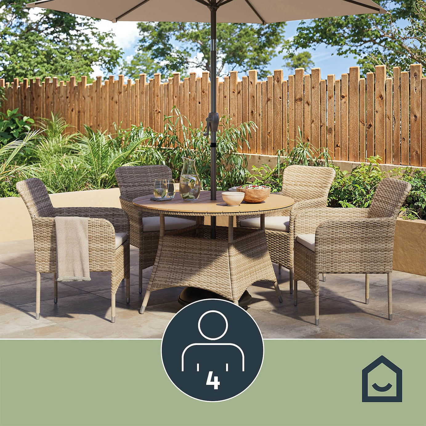 Garden Dining Table Rattan Effect Round 4 Person Outdoor Patio Furniture - Image 2