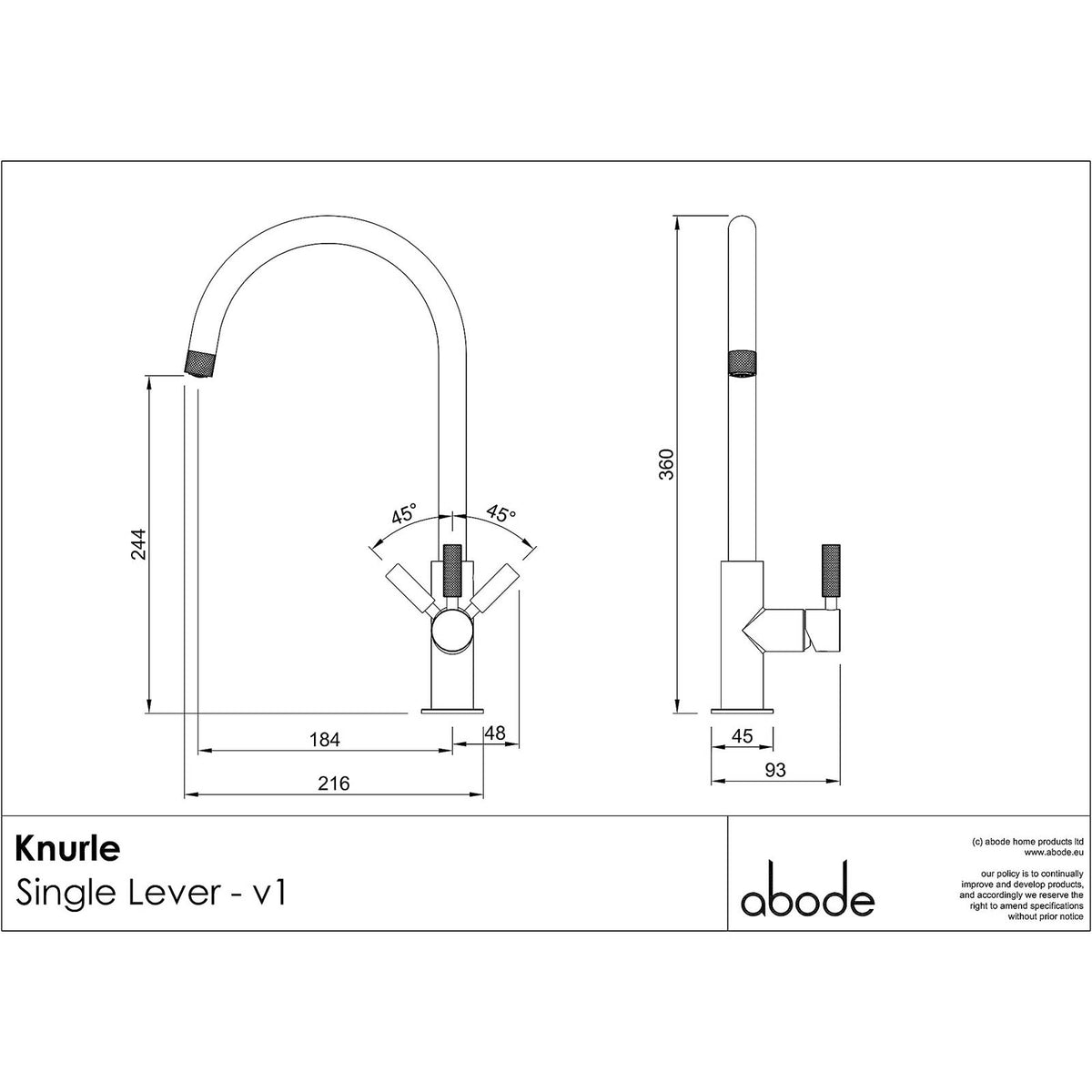 Abode Kitchen Sink Tap Mixer Chrome Single Side Lever Swivel Spout Faucet - Image 3
