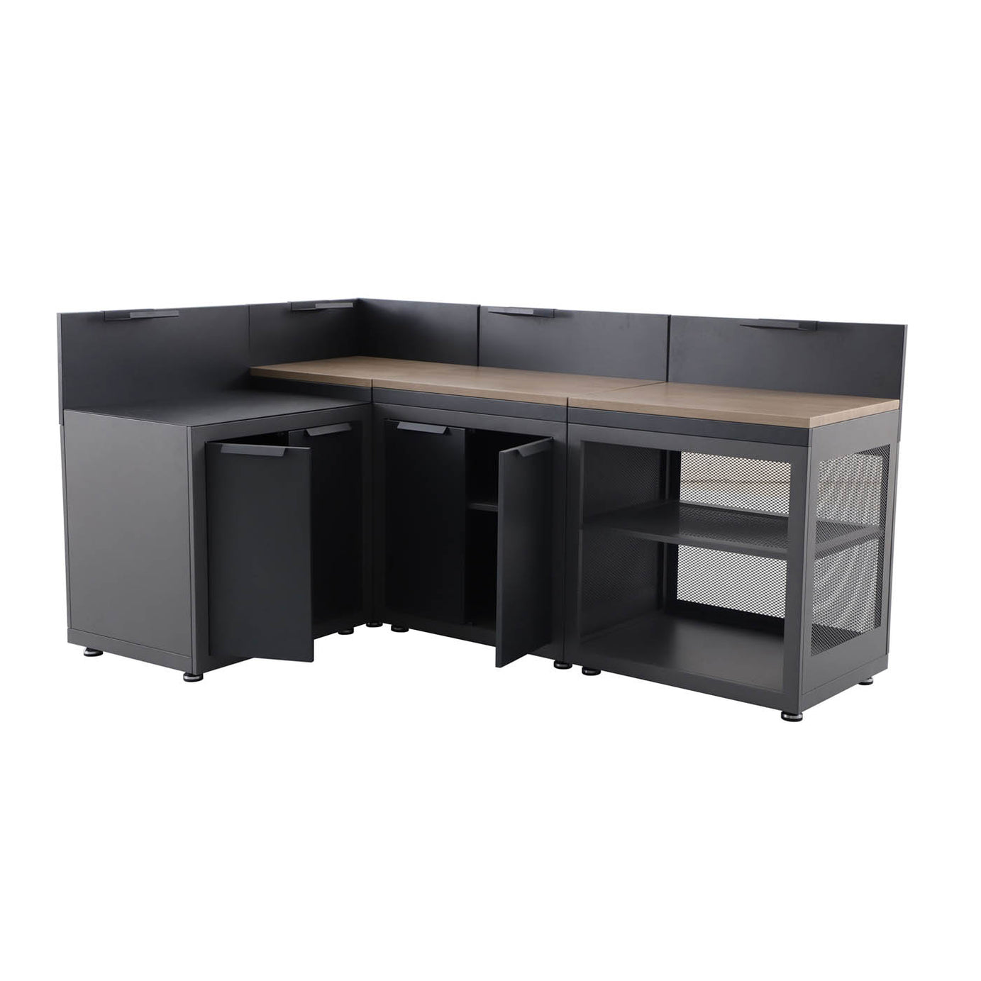 GoodHome Cucino Powder-coated Grey Open Steel Wood effect Outdoor kitchen cabinet unit - Image 3