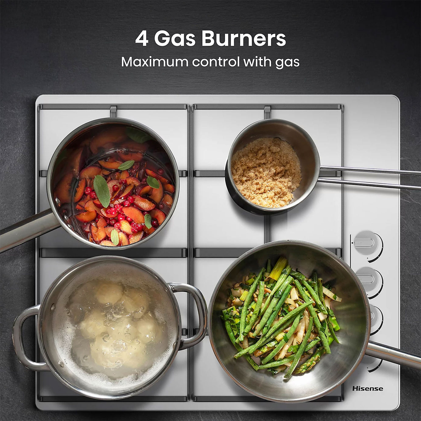 Hisense GM642XHS 60cm Stainless Steel 4 Burner Gas Hob - Image 3