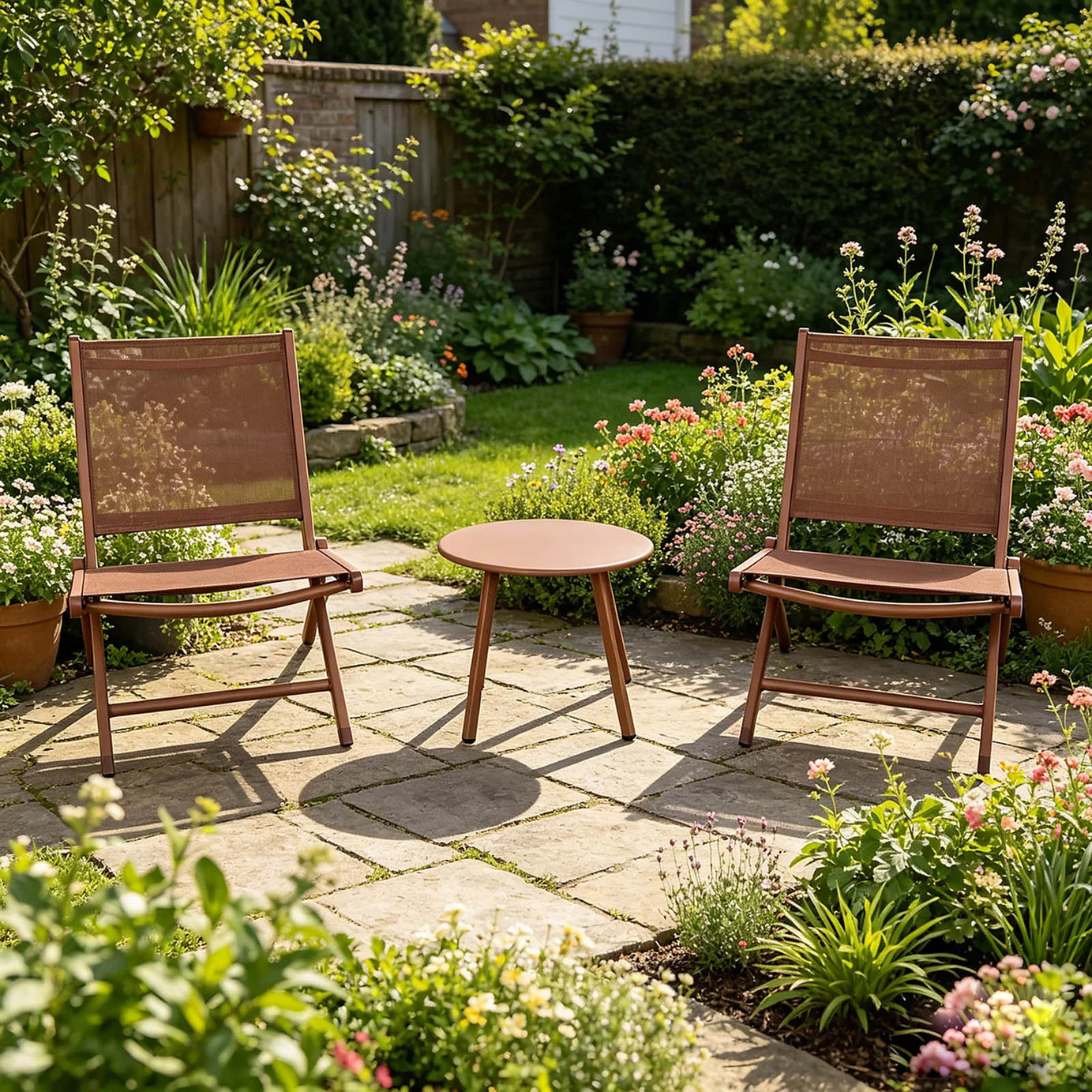 Metal Bistro Set Pink 2 Seater Foldable Garden Table & Chairs - Image 9